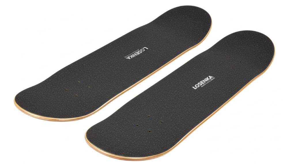 LOSENKA double kick tail on maple deck with applied free grip tape for traction