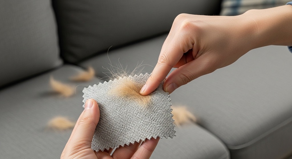Comparison of smooth upholstery and textured fabric with pet hair